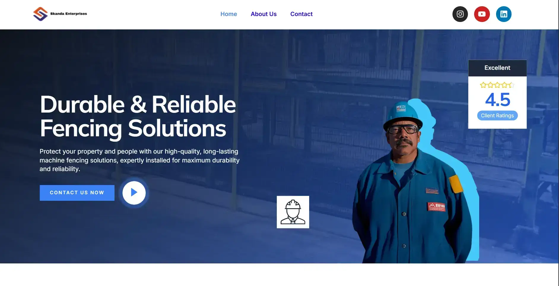 Skanda enterprises - Industrial machine fencing solutions banner featuring an expert installer and a 4.5-star customer rating badge.